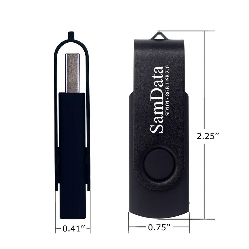 SamData USB Flash Drive 8GB 5 Pack USB 2.0 Thumb Drive Swivel Memory Stick with LED Indicator (Black, 8GB-5Pack) - Image 3